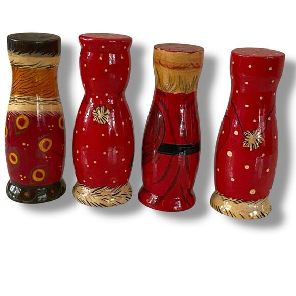 Vintage Russian Folk Art Santas 3.25” Wood Christmas Collection Set of 4 - Picture 2 of 9